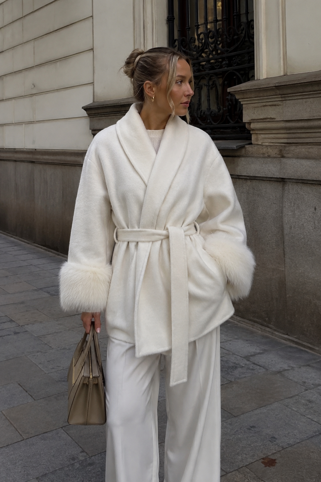 Manteau croisé brossé à large col à revers