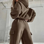 Hoodie and Jogger Set with Cargo Pockets and Relaxed Fit
