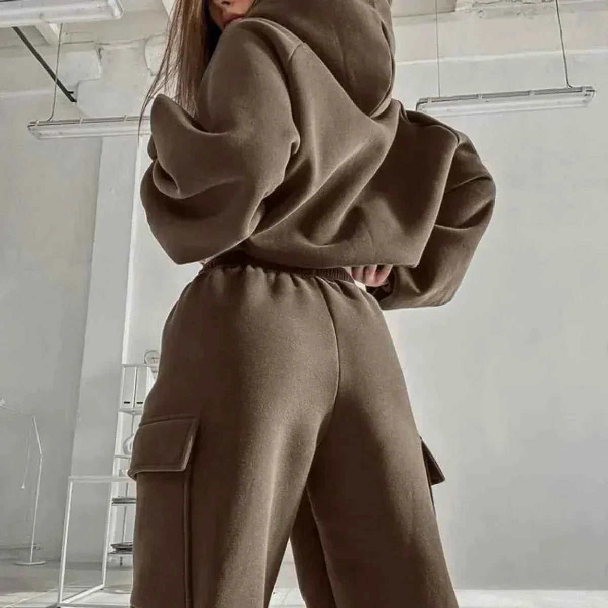 Hoodie and Jogger Set with Cargo Pockets and Relaxed Fit