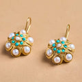 Turquoise and Pearl Gold-Plated Flower Earrings