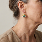Turquoise and Pearl Gold-Plated Flower Earrings