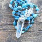 Blue Apatite and Clear Quartz Crystal Necklace