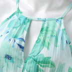 Floral Sleeveless Halter Neck Pleated Maxi Dress