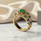 Green and Blue Crystal Gold-Tone Ring