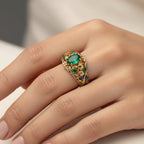 Green and Blue Crystal Gold-Tone Ring
