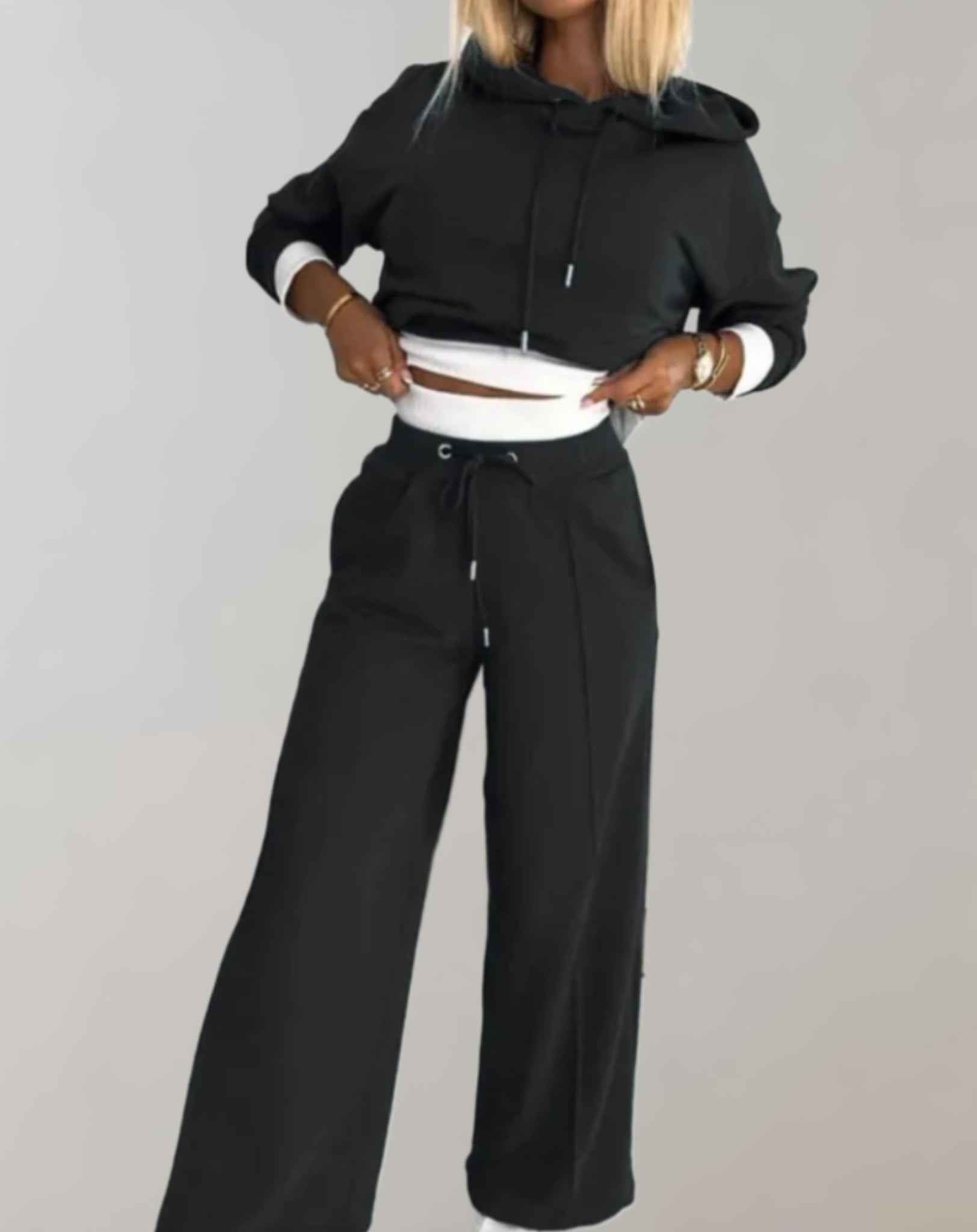 Hoodie and Drawstring Jogger Set with Relaxed Loose Fit