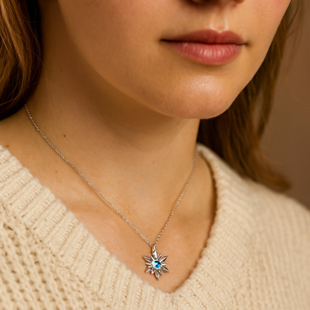 Snowflake Blue Crystal Necklace