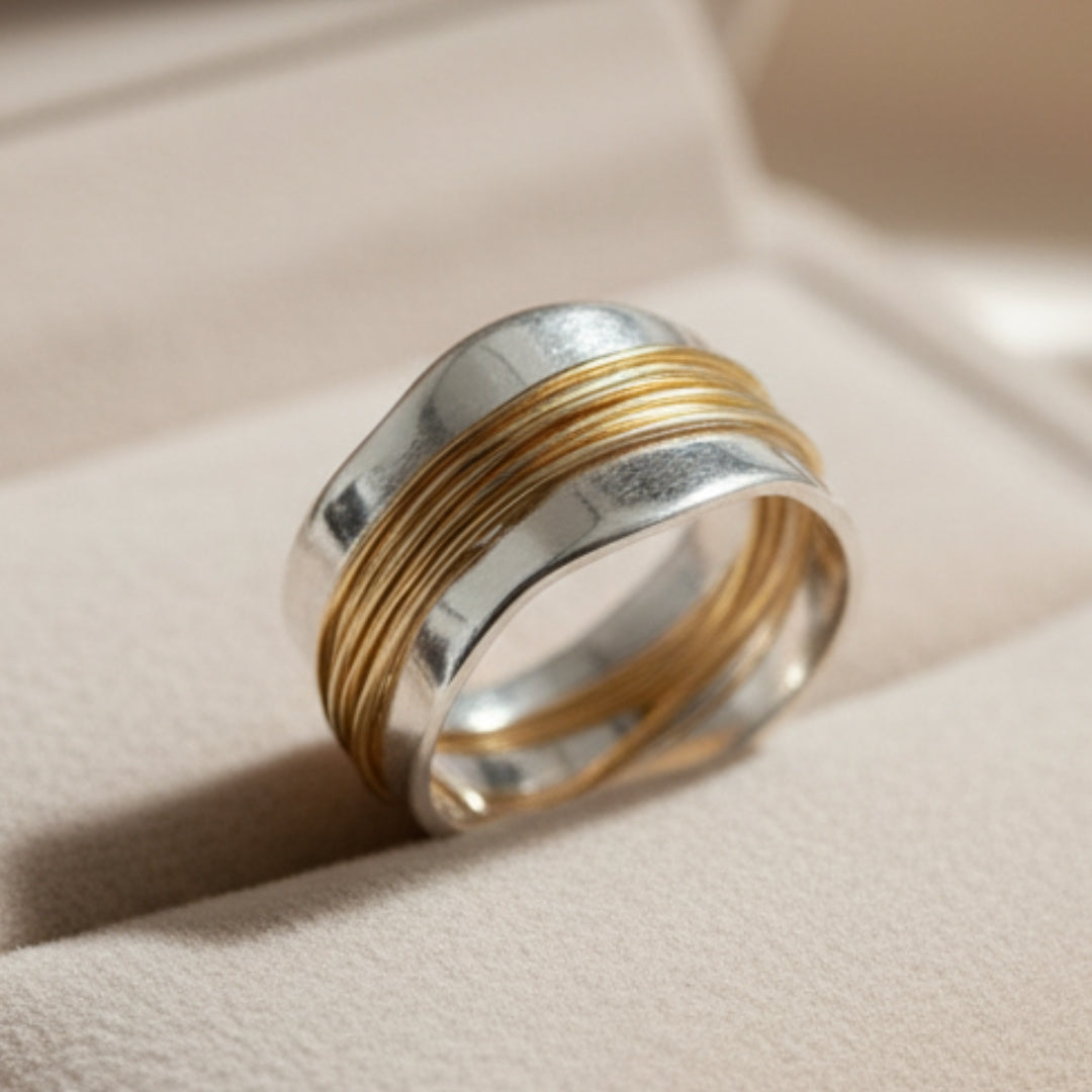 Silver-Tone Ring with Gold-Tone Thread Wrap