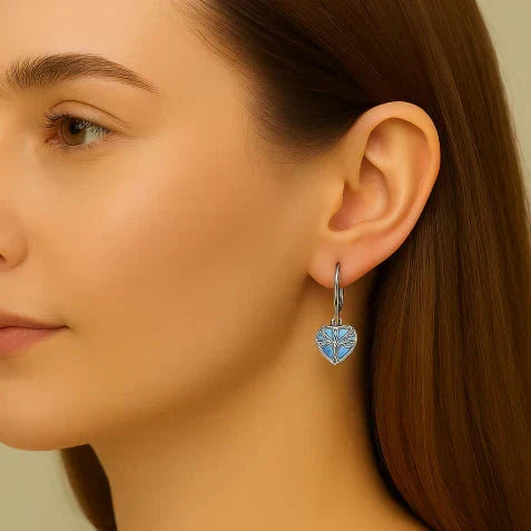 Blue Heart Tree of Life Drop Earrings