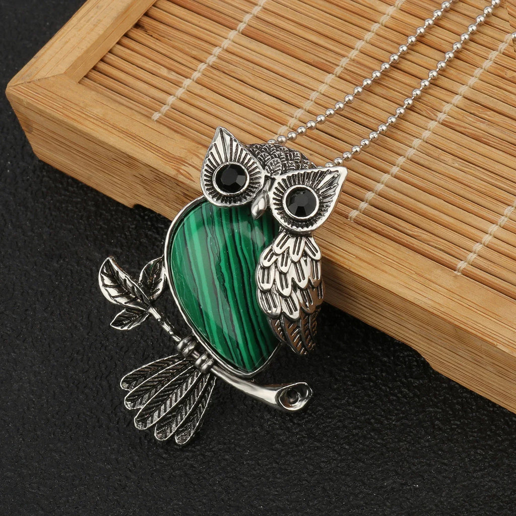 Crystal Owl Pendant Necklace in Many Stones