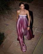 Pleated Strapless Evening Maxi Dress With Soft Sheen