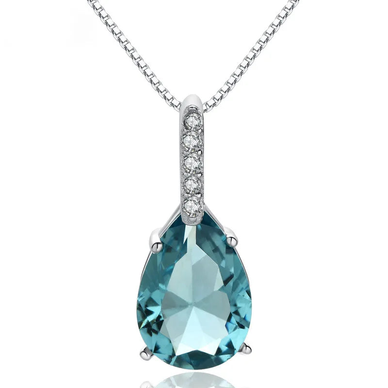 Sterling Silver Blue Water Drop Pendant Necklace