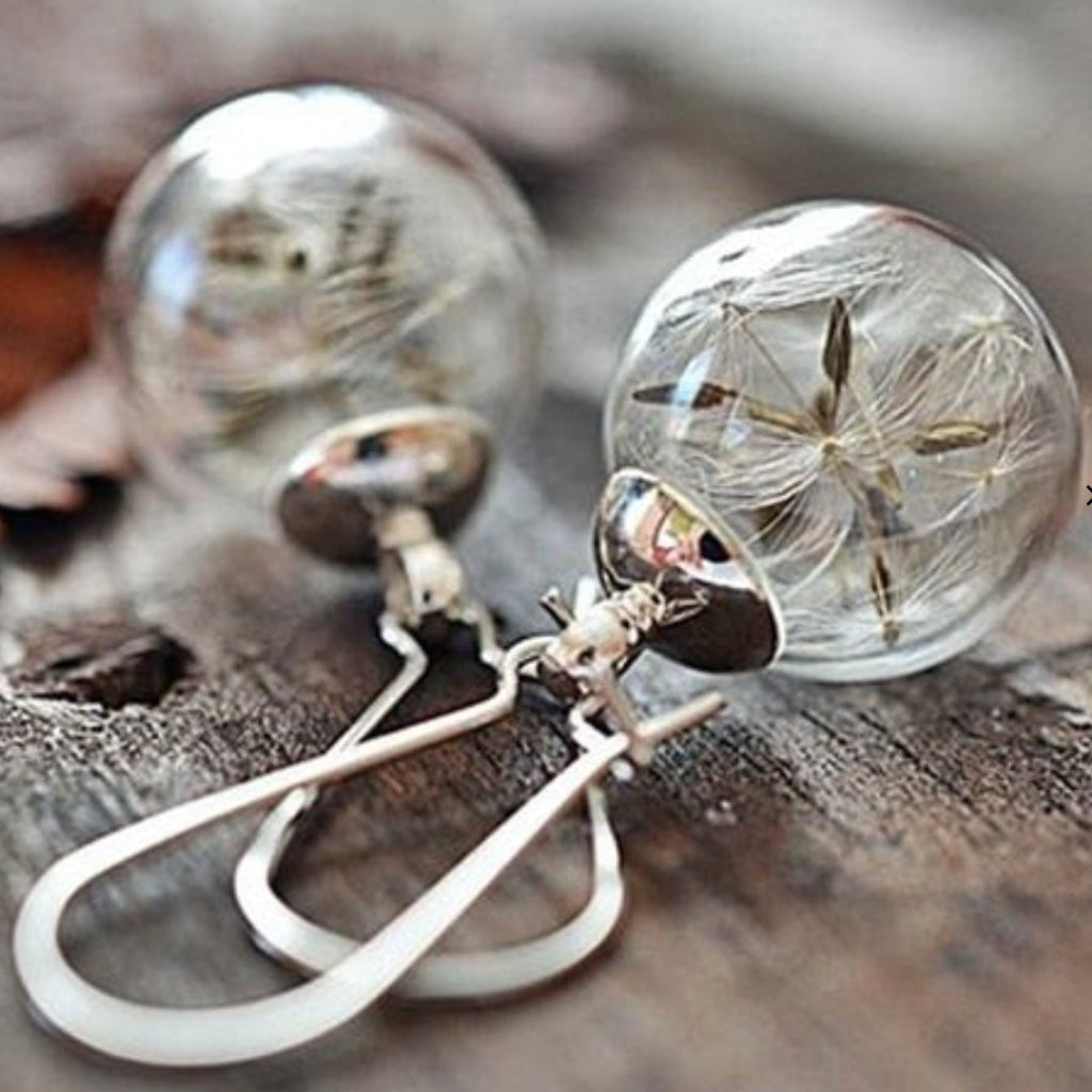 Bohemian Dandelion Silver-Plated Glass Drop Earrings