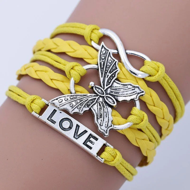 Vintage-Style Butterfly Leather Bracelet in Many Colours