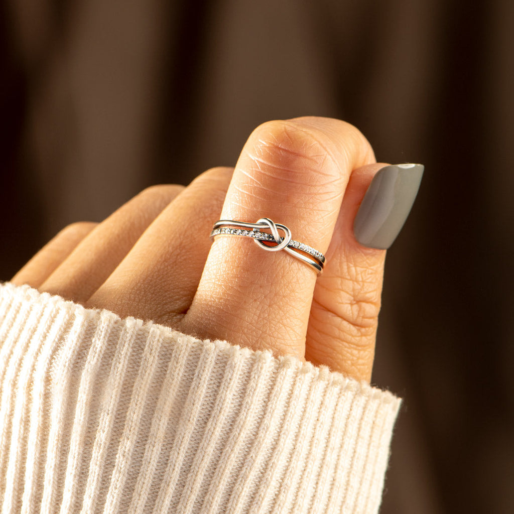 Silver-Tone Mother and Daughter Knot Ring
