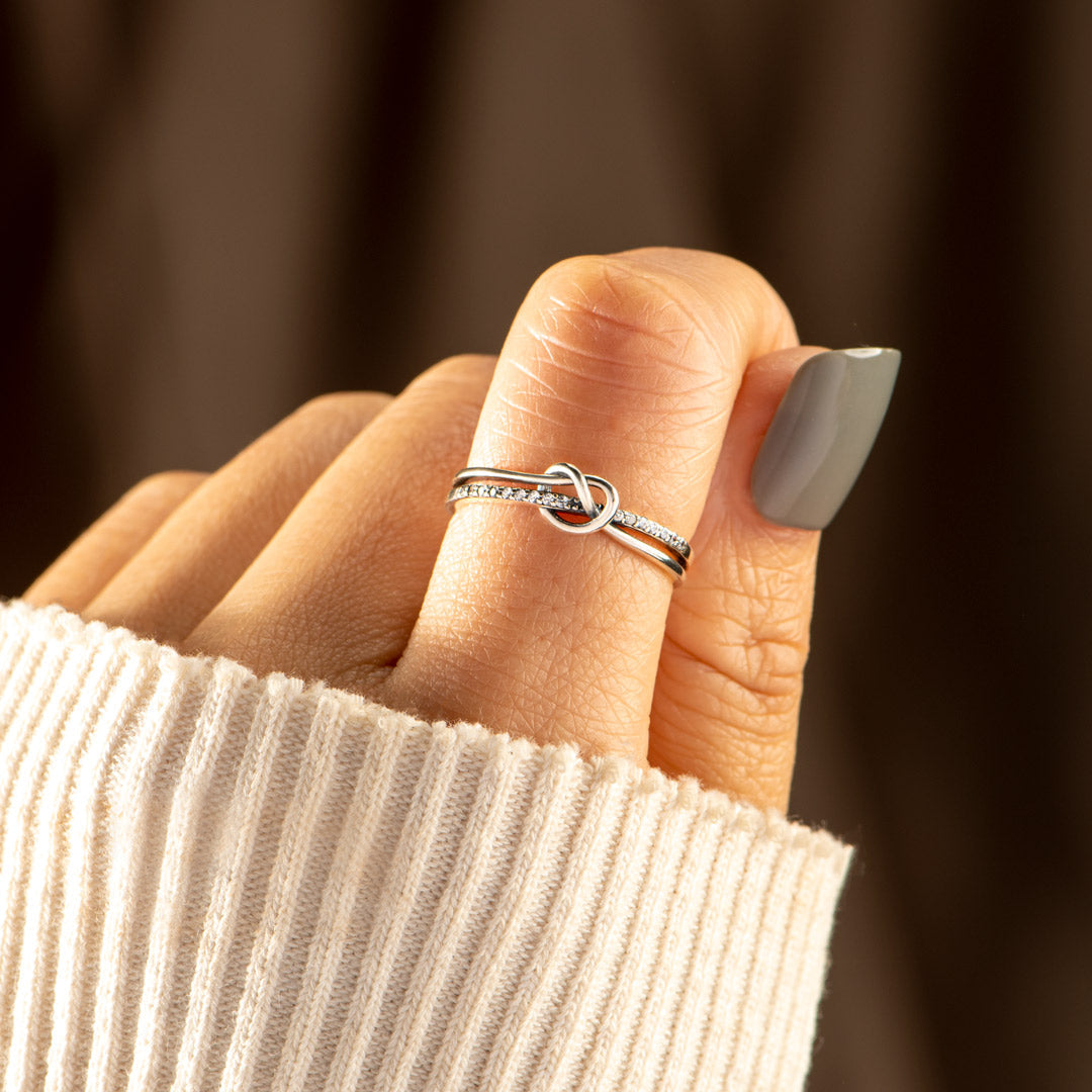 Silver-Tone Mother and Daughter Knot Ring