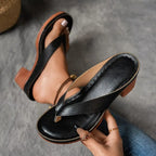 Faux Leather Platform Thong Sandals with Block Heel