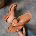 Faux Leather Platform Thong Sandals with Block Heel