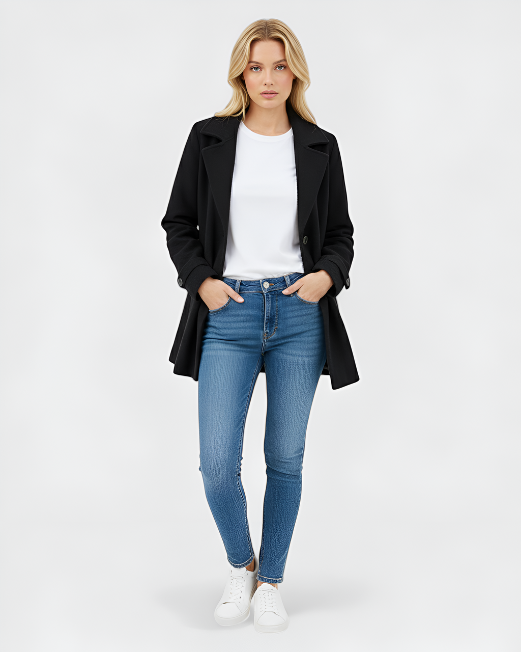 Long Sleeve Autumn Jacket with Tailored Collar and Buttons