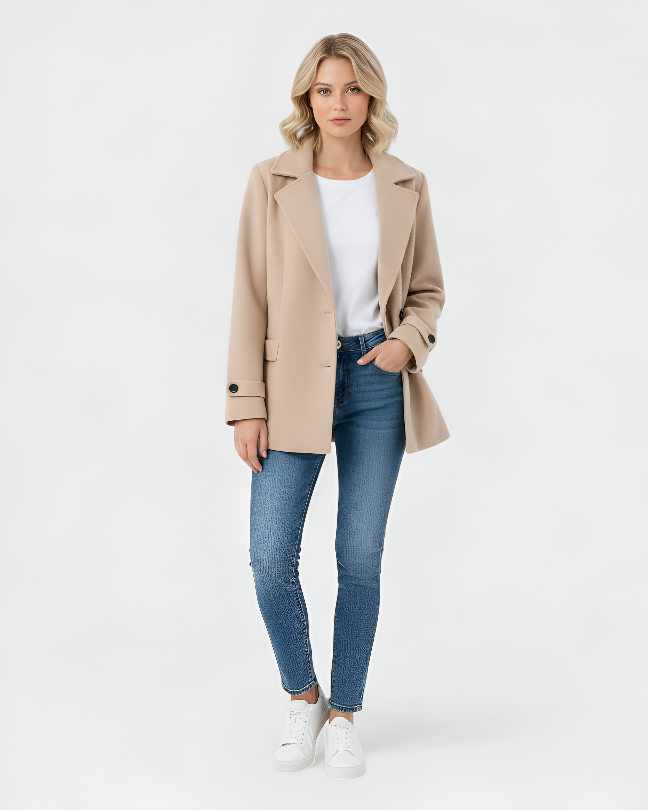 Long Sleeve Autumn Jacket with Tailored Collar and Buttons