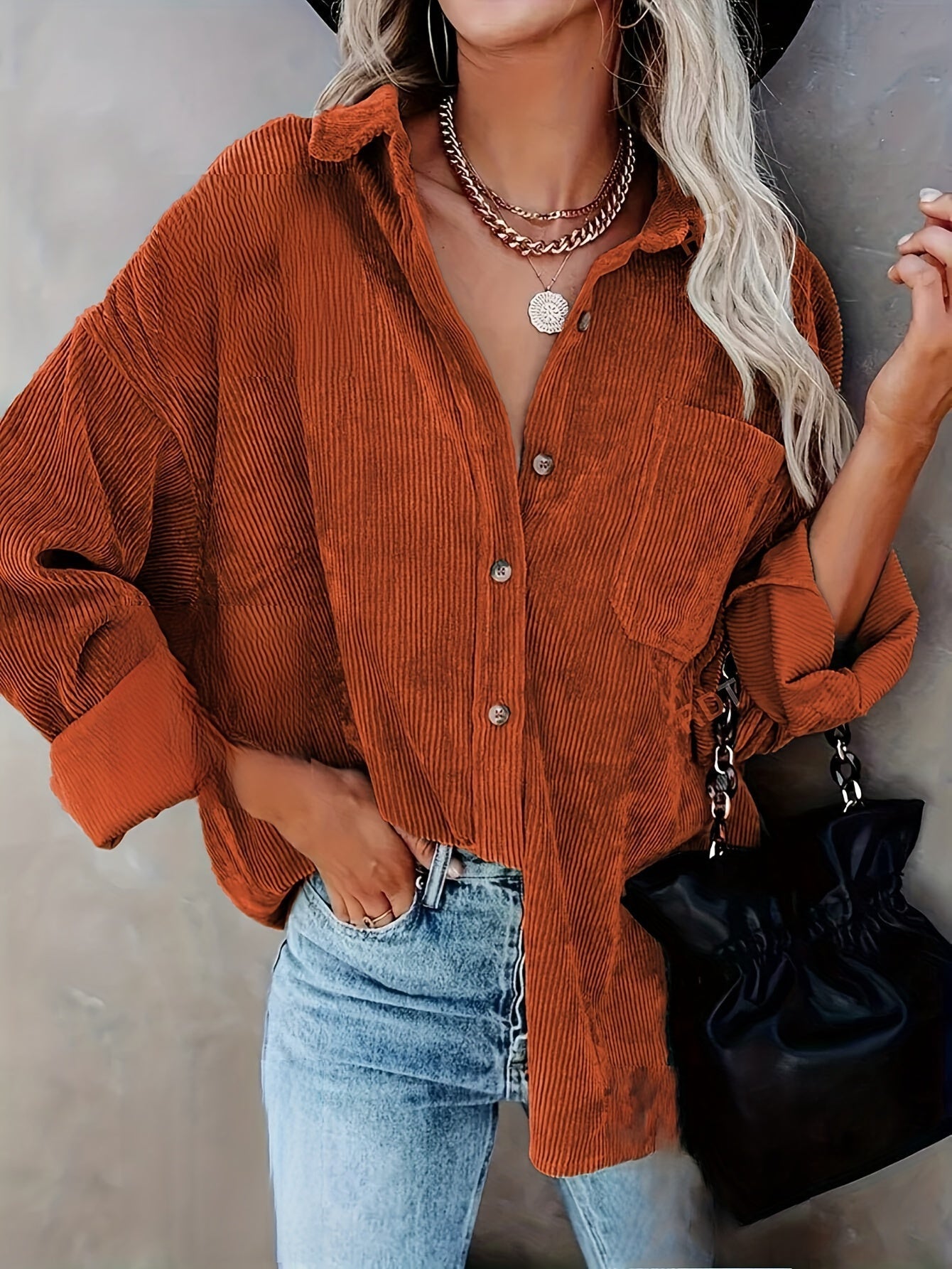 Corduroy overshirt met doorknoopsluiting en borstzak