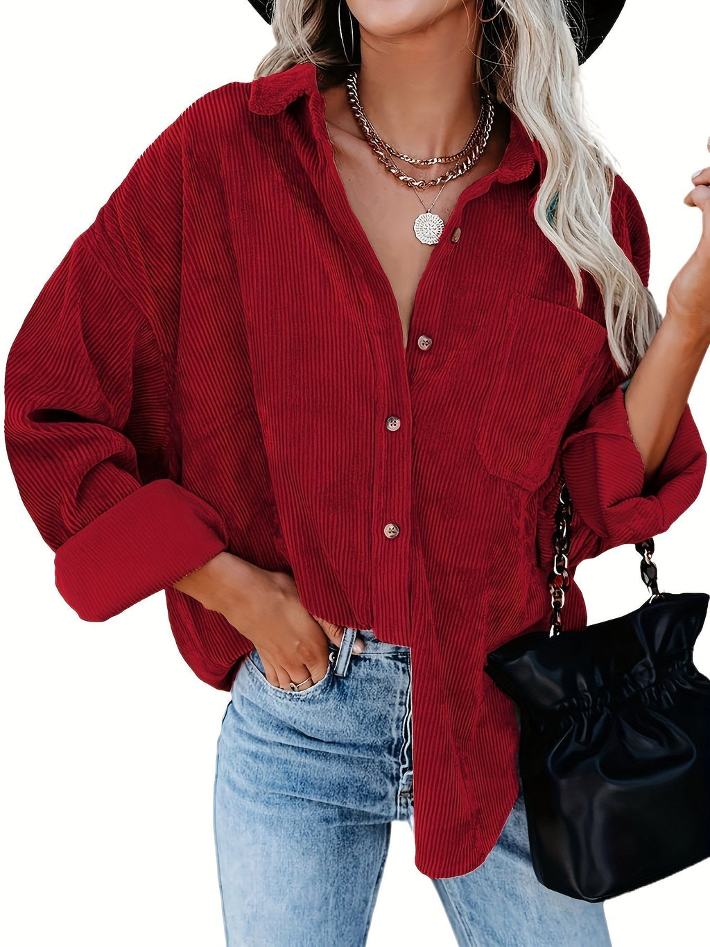 Corduroy overshirt met doorknoopsluiting en borstzak