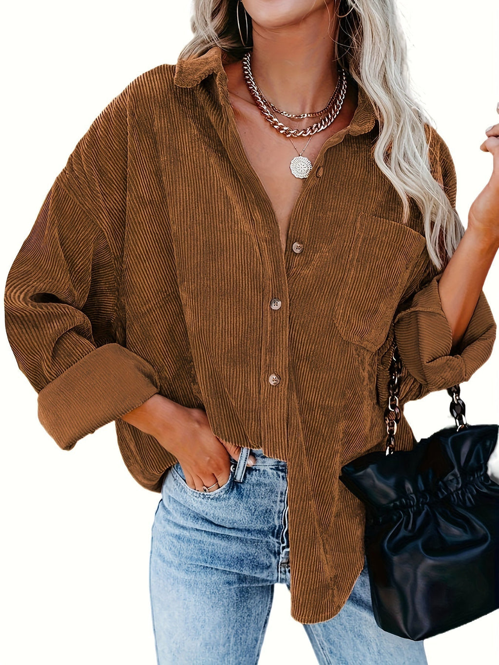 Corduroy overshirt met doorknoopsluiting en borstzak