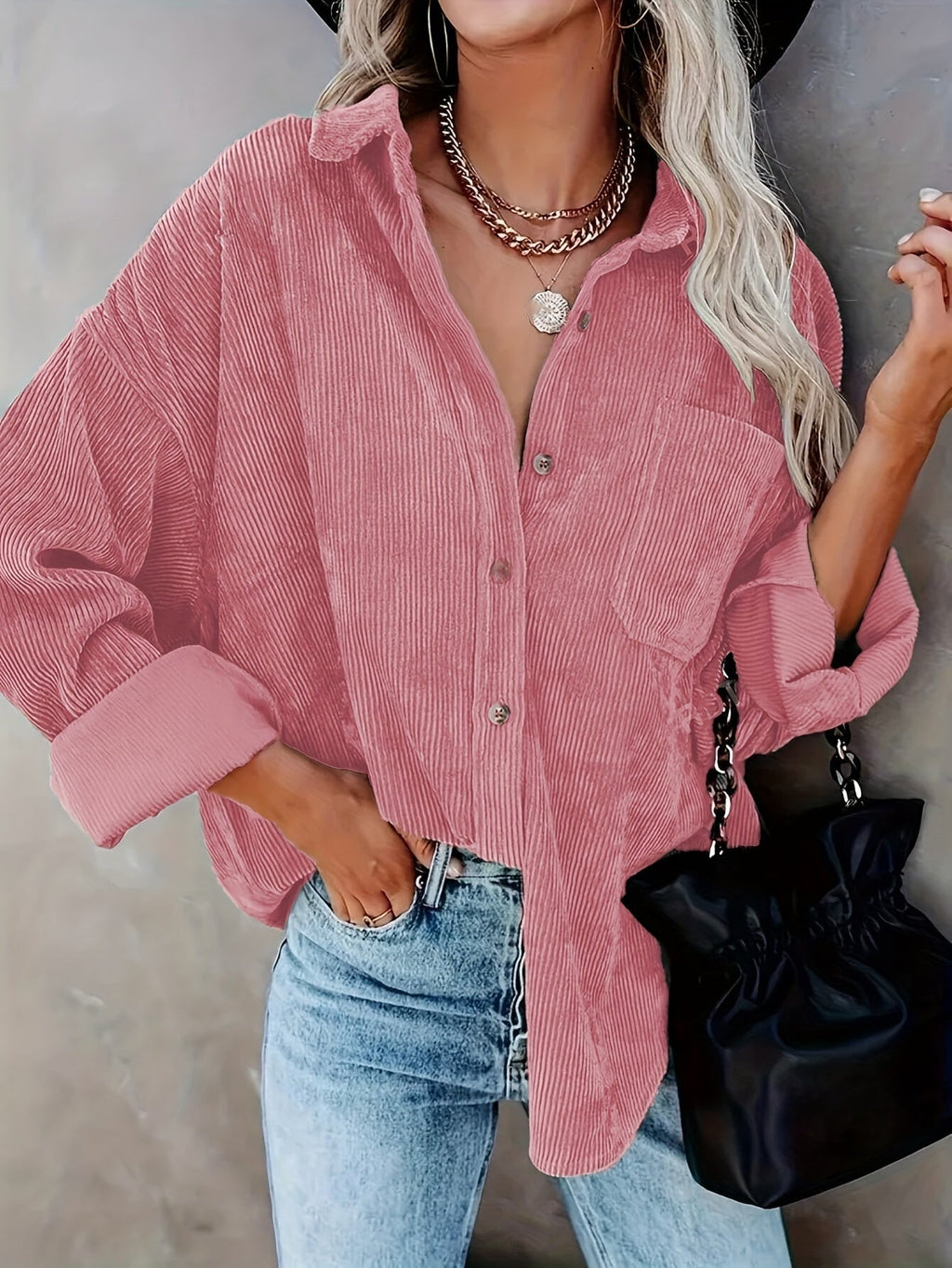 Corduroy overshirt met doorknoopsluiting en borstzak