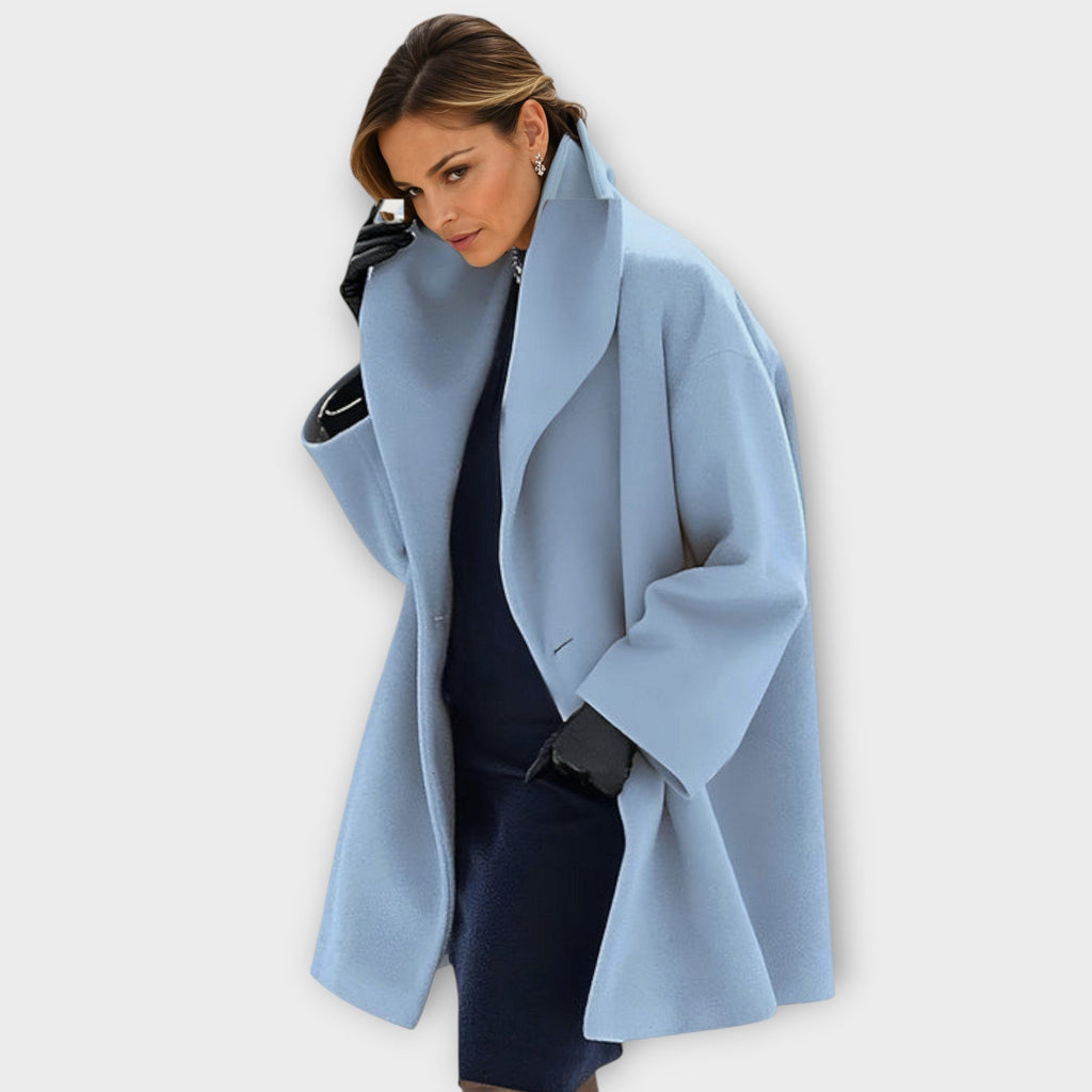 Oversized Gabardine Coat with Two Side Pockets for Winter