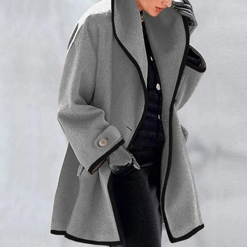 Oversized Gabardine Coat with Two Side Pockets for Winter