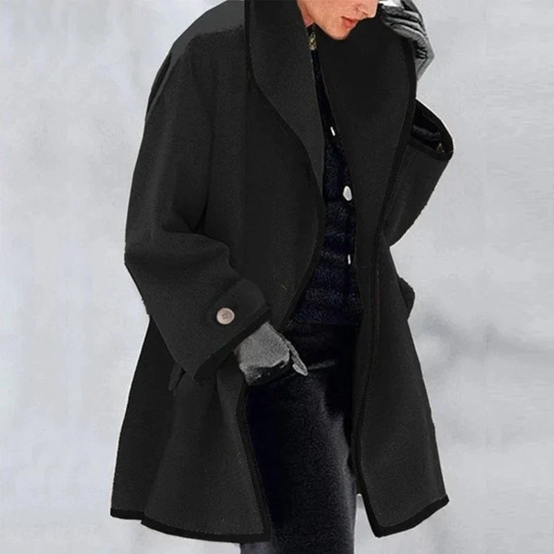 Oversized Gabardine Coat with Two Side Pockets for Winter
