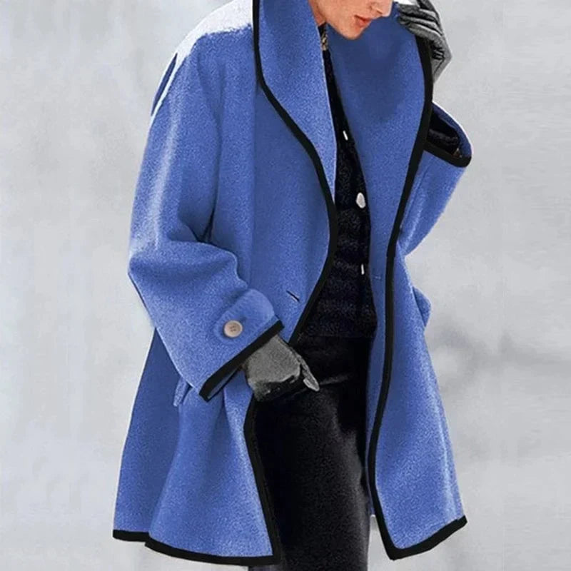 Oversized Gabardine Coat with Two Side Pockets for Winter