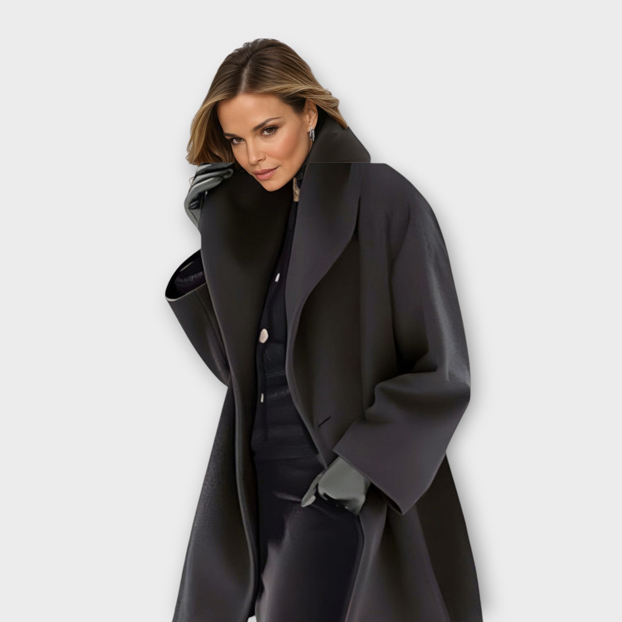 Oversized Gabardine Coat with Two Side Pockets for Winter