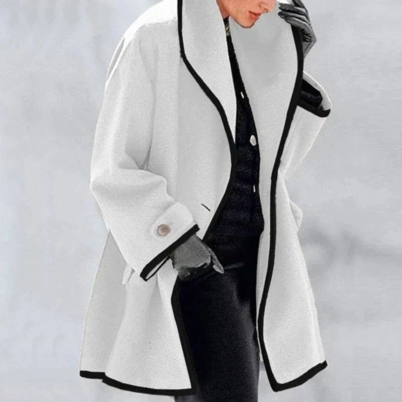 Oversized Gabardine Coat with Two Side Pockets for Winter