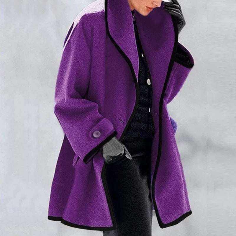 Oversized Gabardine Coat with Two Side Pockets for Winter