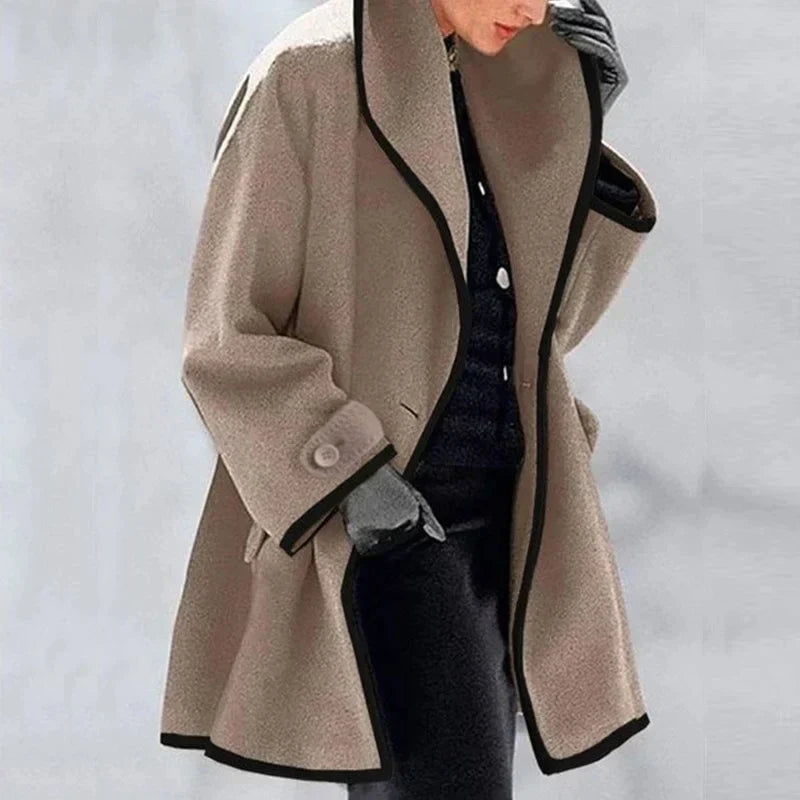 Oversized Gabardine Coat with Two Side Pockets for Winter