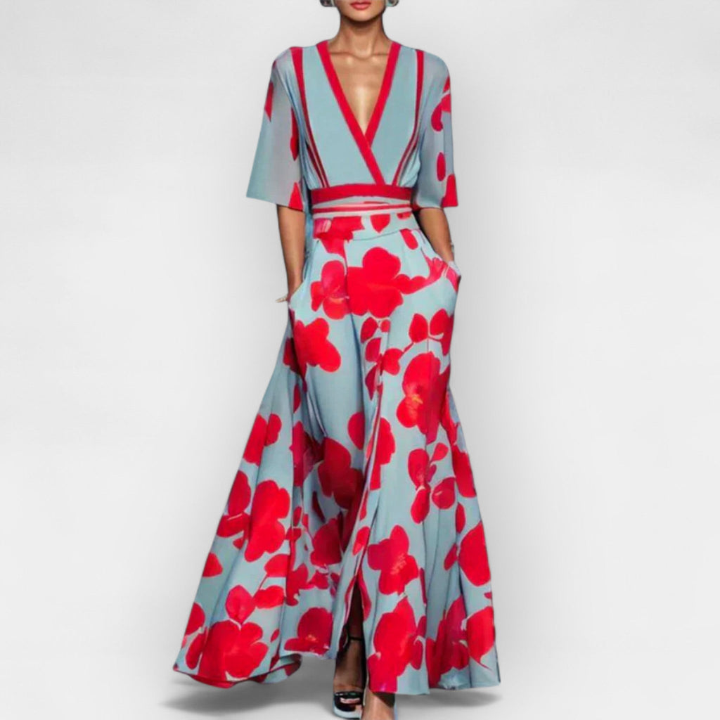 Maxi-jurk met fijne bloemenprint en vloeiende A-lijn rok
