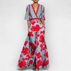 Maxi-jurk met fijne bloemenprint en vloeiende A-lijn rok