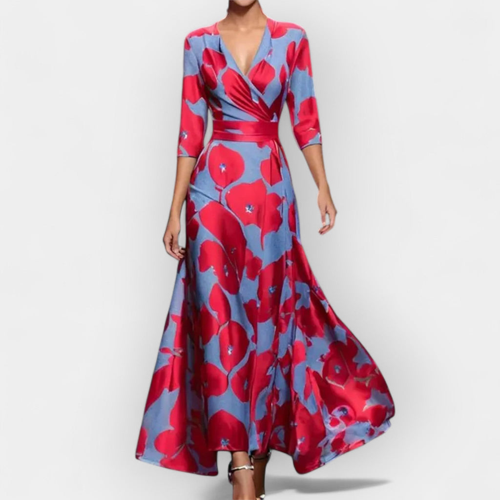 Maxi-jurk met fijne bloemenprint en vloeiende A-lijn rok