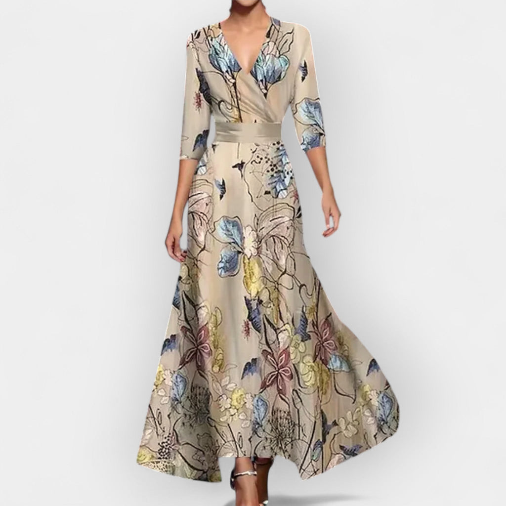 Maxi-jurk met fijne bloemenprint en vloeiende A-lijn rok