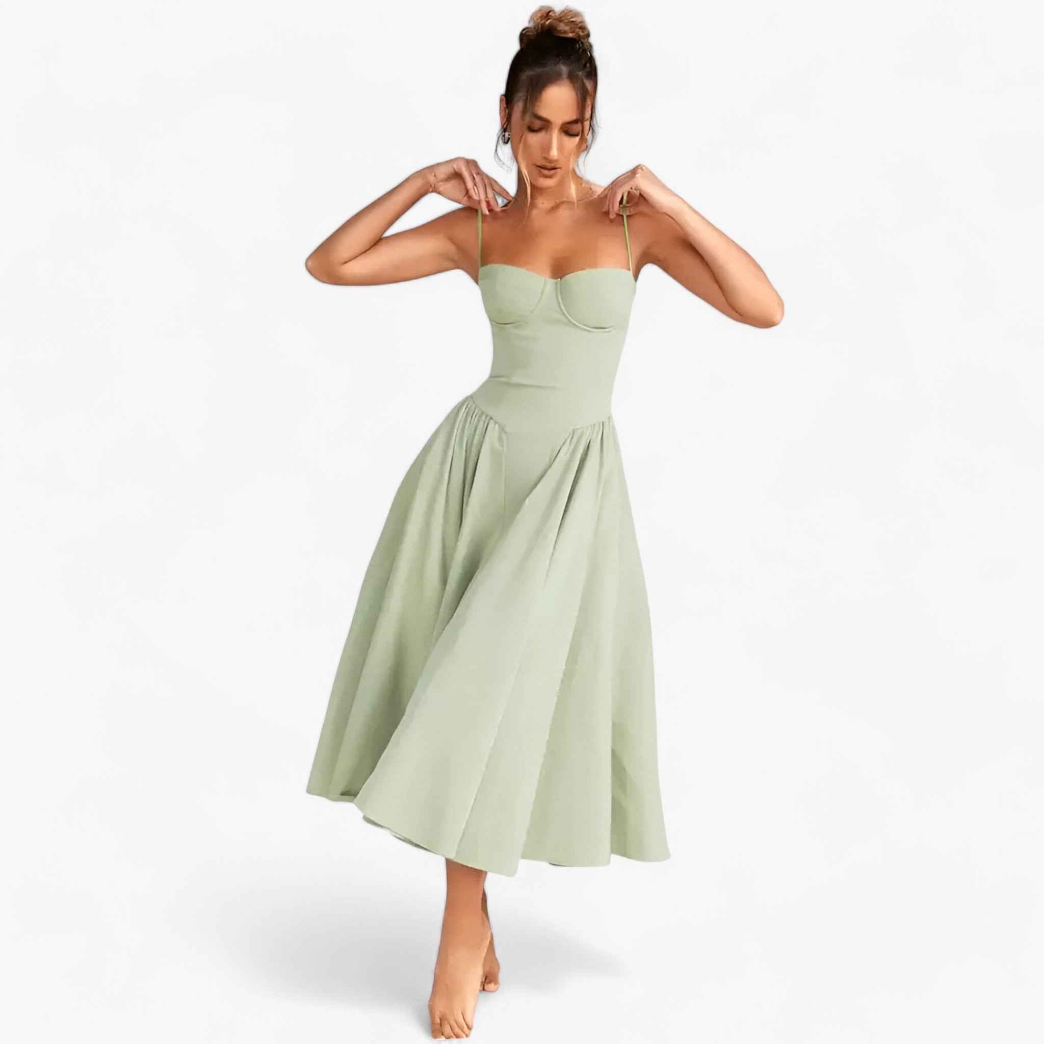 Mouwloze midi-jurk met vormgevend corsetlijfje