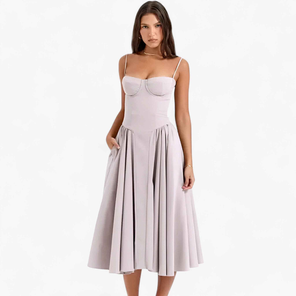 Sleeveless Midi Dress with a Shaping Corset Bodice