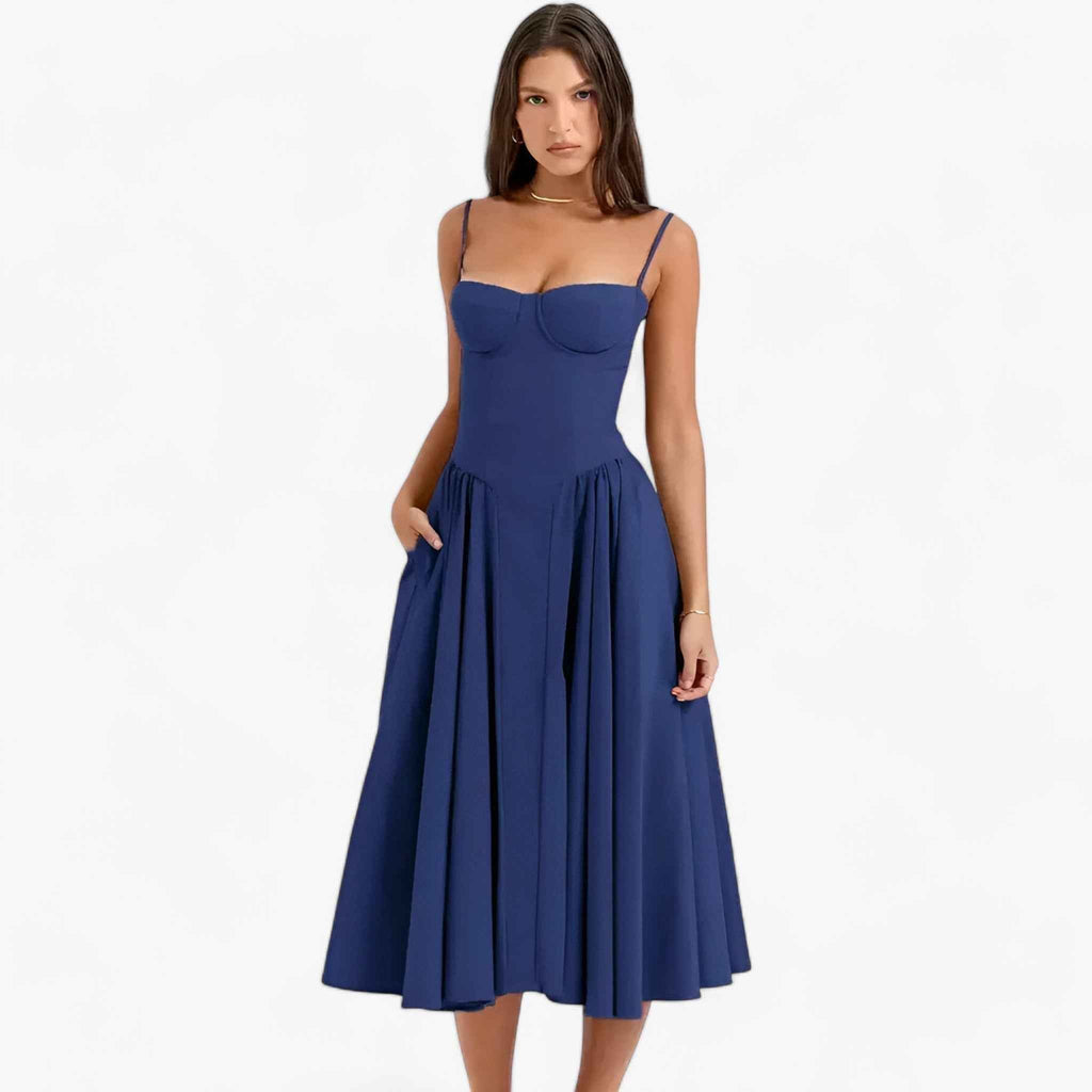 Sleeveless Midi Dress with a Shaping Corset Bodice