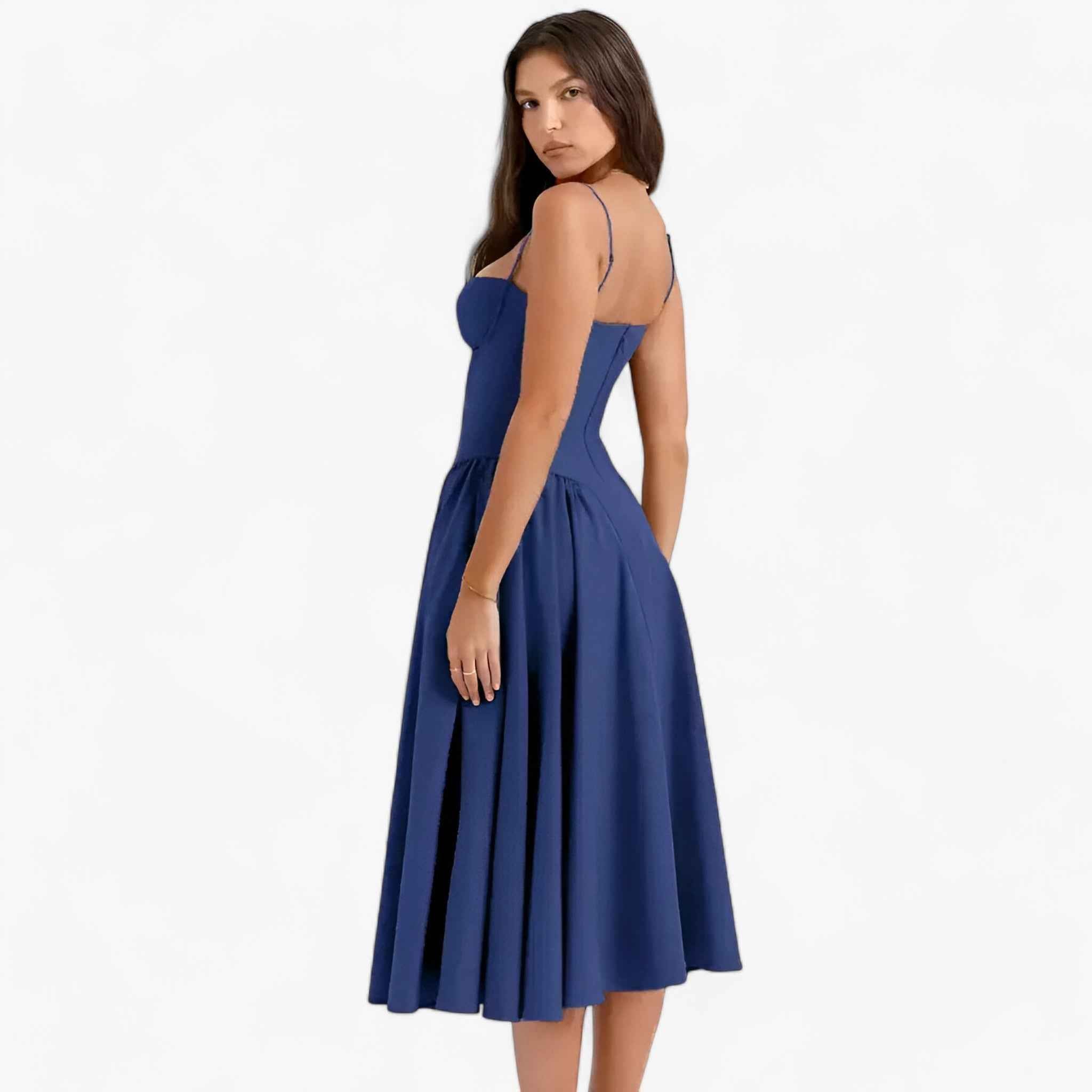 Mouwloze midi-jurk met vormgevend corsetlijfje
