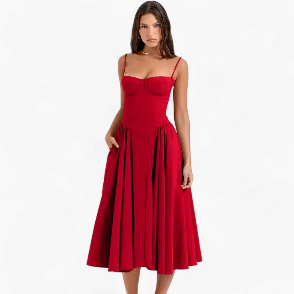 Sleeveless Midi Dress with a Shaping Corset Bodice
