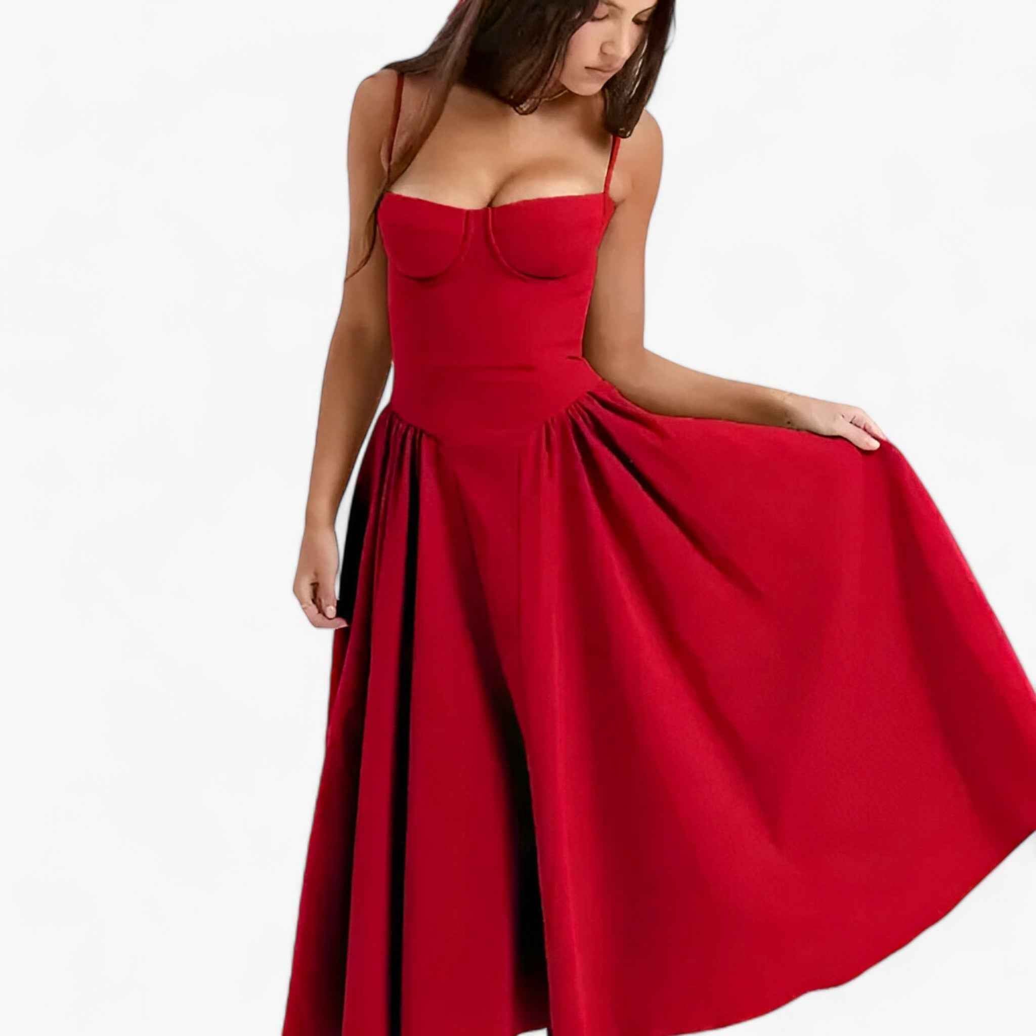 Sleeveless Midi Dress with a Shaping Corset Bodice