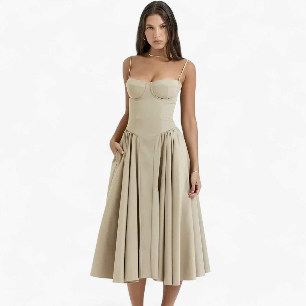 Sleeveless Midi Dress with a Shaping Corset Bodice