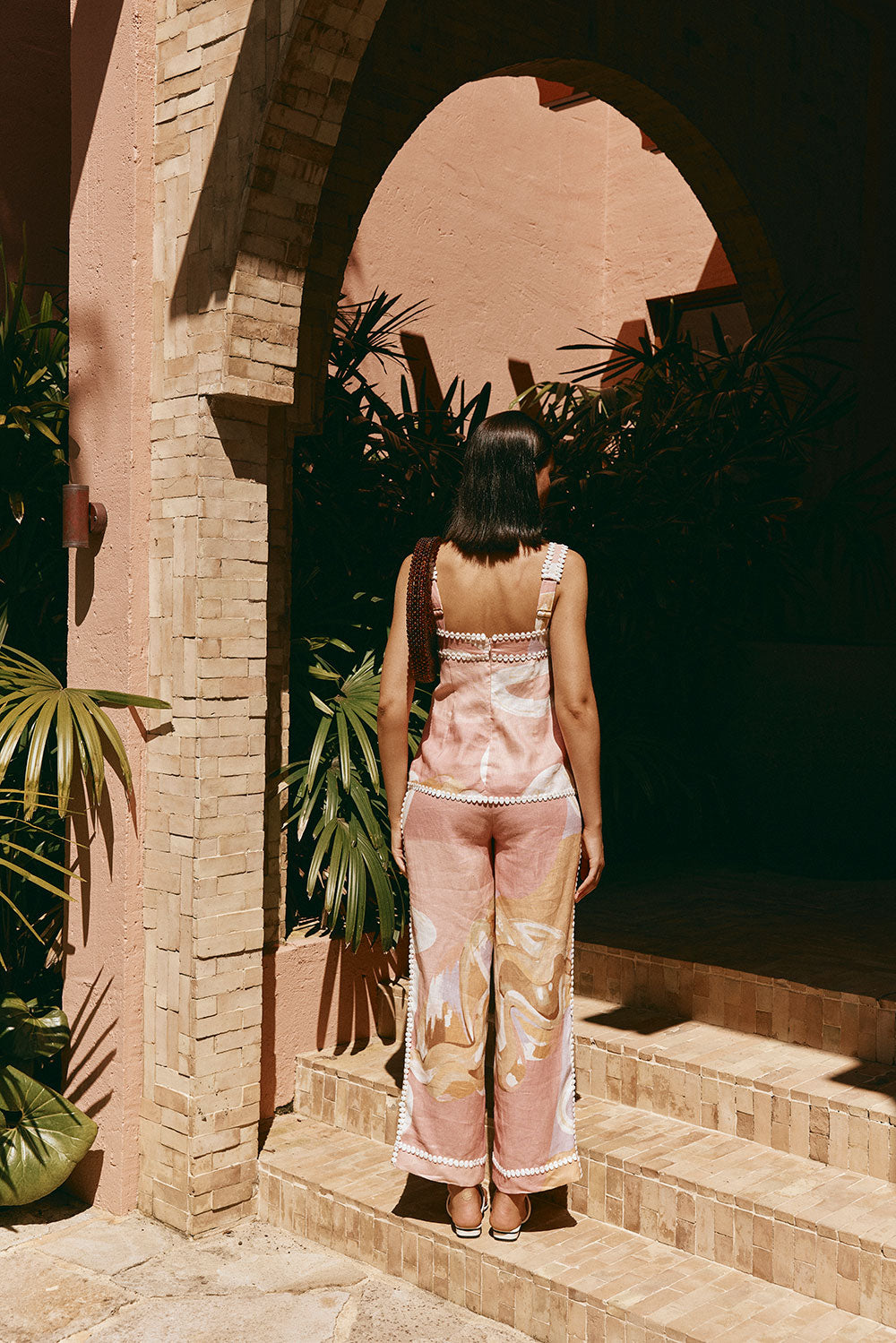 High-waist enkelbroek met artistieke all-over print