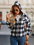 Patterned Hooded Jacket with a Relaxed Casual Silhouette