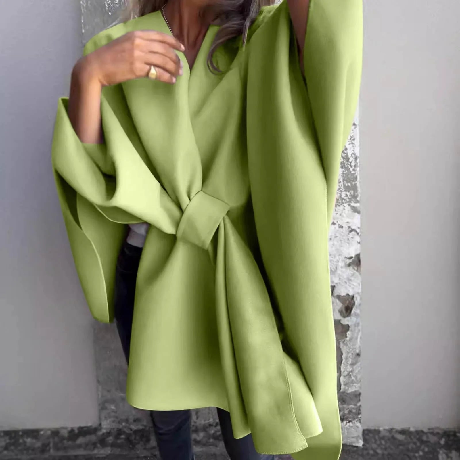 Longline Open-Front Cardigan with Dropped Batwing Sleeves